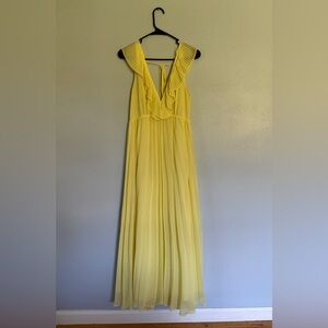 Zara butter yellow pleated v-neck maxi dress